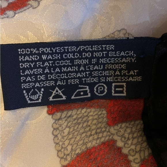 Large Satin Scarf Cream Red Black & Gold Liz Claiborne Rope & Tassel Scarf - Picture 6 of 6